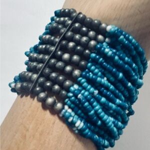 Beaded Turquoise & Silver Bracelet